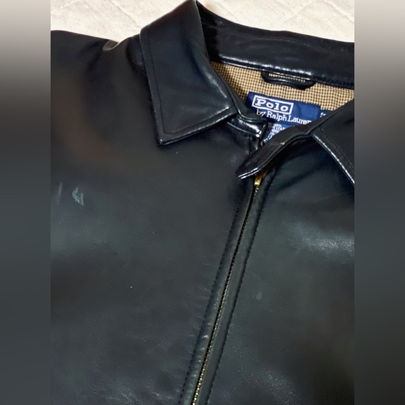 🔥 Polo Ralph Lauren Black Leather Jacket Men XXL Classic Full-Zip Timeless Style - Picture 7 of 16